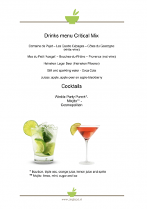 drankjes menu voorbeeld